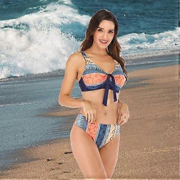 Bikiniset för damer, tvådelad baddräkt, hög midja, V-ringning, sexiga bikinis (XXL)