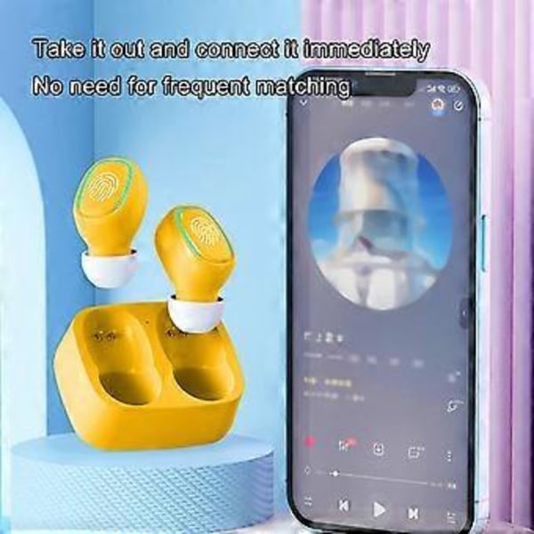 Bluetooth Hörlurar Erbjudanden Touchs Trådlöst Bluetooth Headset Macaron Färg Mini Osynlig Binaural In-ear In-bud Bluetooth Headset (Gul)