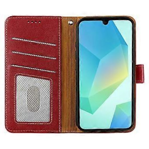 Læderetui med Litchi-tekstur til Samsung Galaxy A16 5G/4G, pung med RFID-blokering, telefoncover - Rød (Rød)
