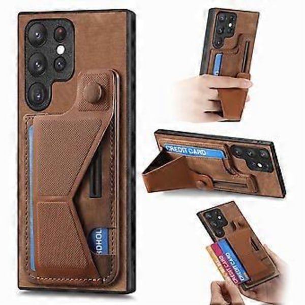 För Samsung Galaxy S25 Ultra Skal med Kortfack Ställ Retro Läder Baksida - Brun (Brun)