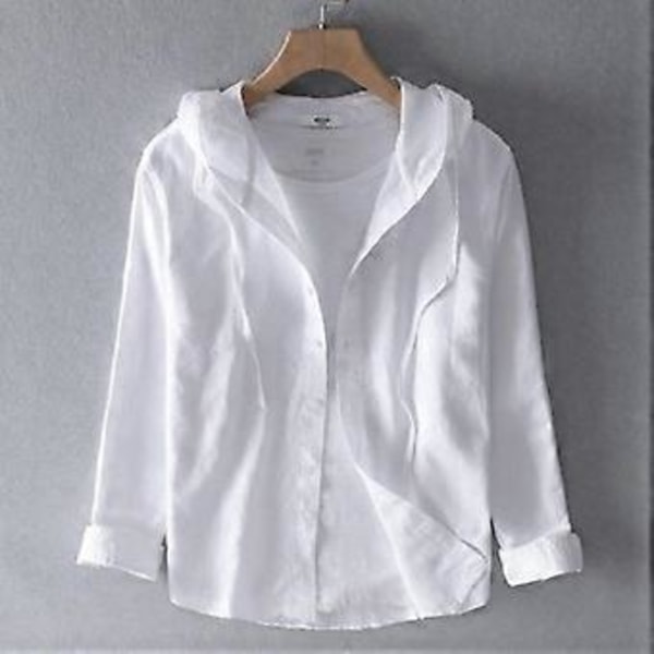 Herre Forår og Efterår Casual Skjorte Stor Størrelse Hættetrøje Solbeskyttelse Stribet Skjorte (3XL hvid)