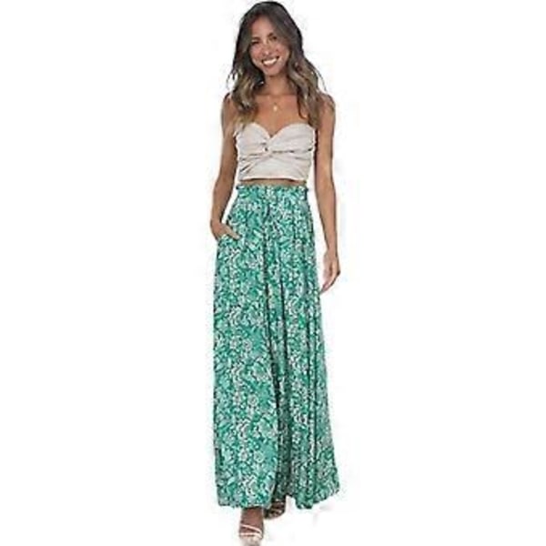 Dambyxor, Casual, Lösa, Hög Midja, Snörning, Vida Ben, Palazzo Byxor, Med Fickor (XL FLORAL 1)