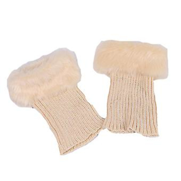 Vinter Crochet Benstövlar Sockor Manschetter Topper Fuzzy Trim Ankelvärmare Sockor (Beige)