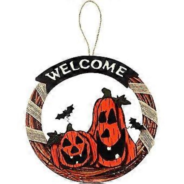 Halloween-riippukyltti Kurpitsakranssi - Hyvää Halloweenia varten