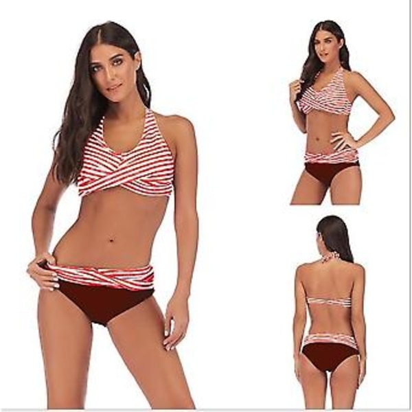 Flickors badkläder delad bikini sexig strand damernas badkläder L Rosa