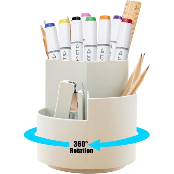 Desk Pencil Pen Holder 3 Slots 360-Degree Spinning, Rotating Pen Holder for Desktop, Storage Stationery Supplies Organiz