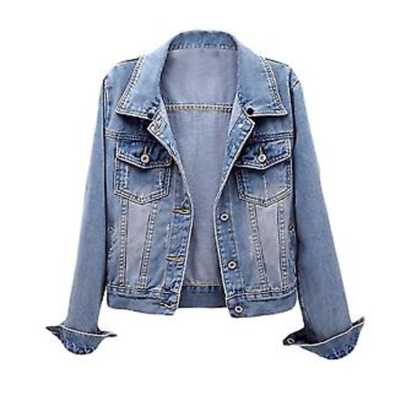 Uformell denimjakke med avtakbar hette for kvinner, beste gave (S Lys Blå)