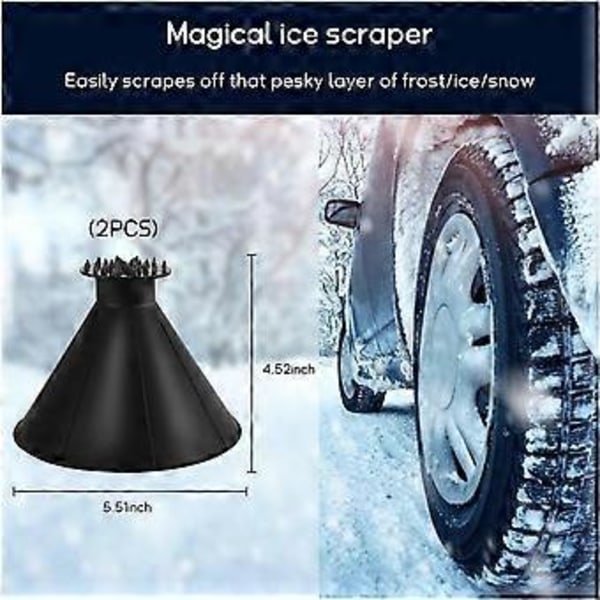 2-pakks Car Magic isskrape, konisk isskrape for bilrute med trakt, fjerning av frost og snø, vintertilbehør for snøfjerning (svart)