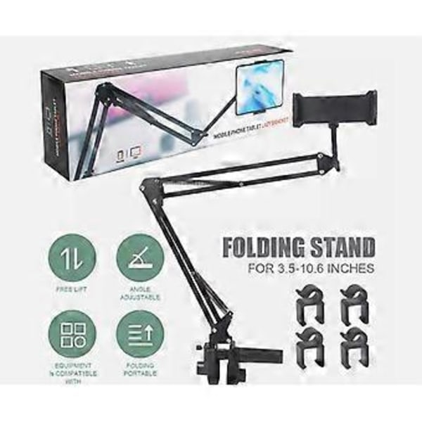 360° Lazy Tablet Stativ iPad Holder for Seng Bord Lang Arm Telefon Stativ Holder