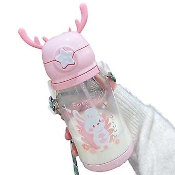 Barnas Gevir Vannflaske 600ml Stor Kapasitet Lekkasikkert Vannflaske For Klasserom Bilturer Reiser (Rosa)