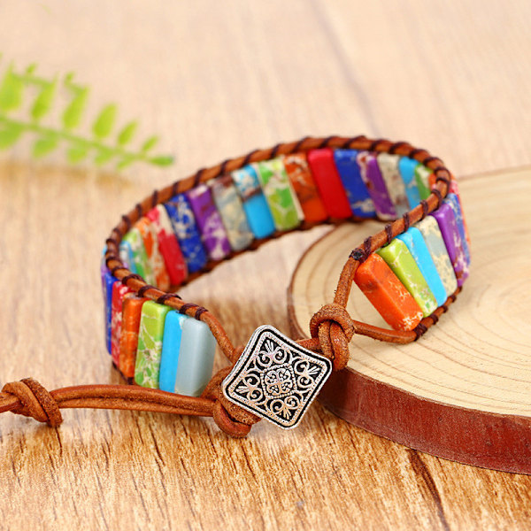 7 Chakra Armband för Kvinnor med Äkta Stenar Läder Wrap Healing Bead Armband Kvinnor Män Boho Vänskap Smycken