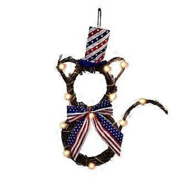 LED Lys Katt Rattan Krans Anheng for Uavhengighetsdag Dekorasjon med Patriotiske Stjerner og Striper( )