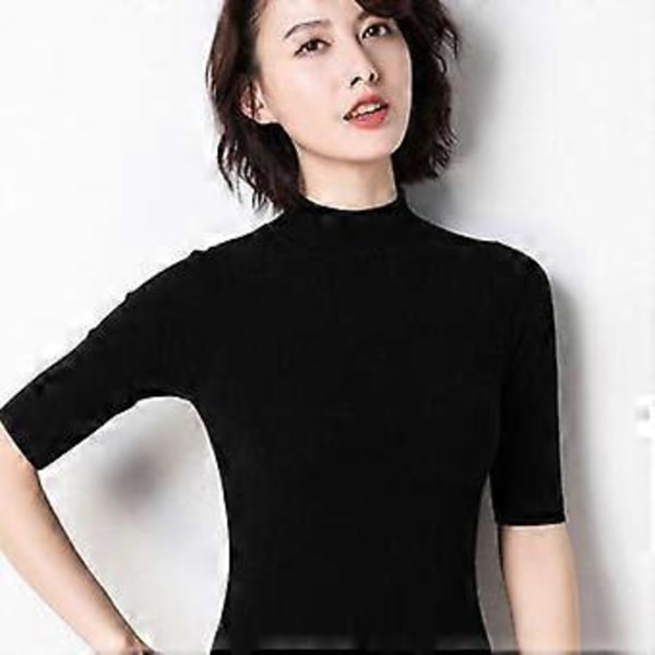 Cashmere Turtleneck Kortærmet Strikket Pullover Tee Base T Uld Cashmere Sweater til Kvinder (M lilla)