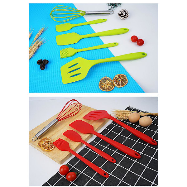 Silikonespatelsæt 5 stk. Non-stick gummispatelsæt med rustfrit stålkerne Varmebestandigt køkkensæt (rødt)
