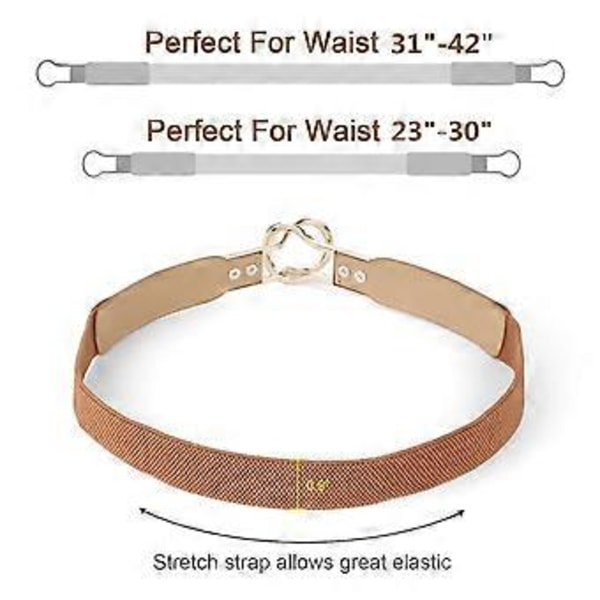 Skinny belte for damer, retro stretch midjebelte pluss størrelse sett med 4 - svart+brun+blå+be