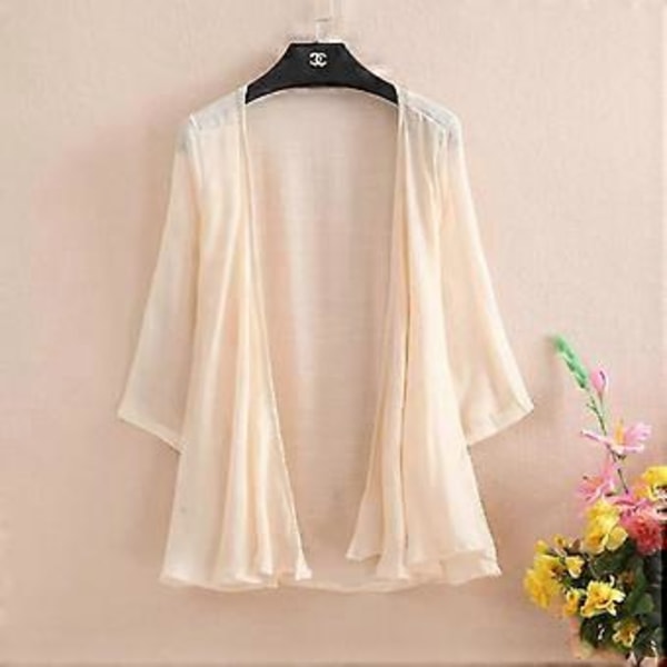 Dame Sommer Ensfarvet Cardigan Toppe Ensfarvet Løs 3/4 Ærme Tynd Strandtøj Cover Ups Bluse Toppe Flagermusærme Bluse (hvid)