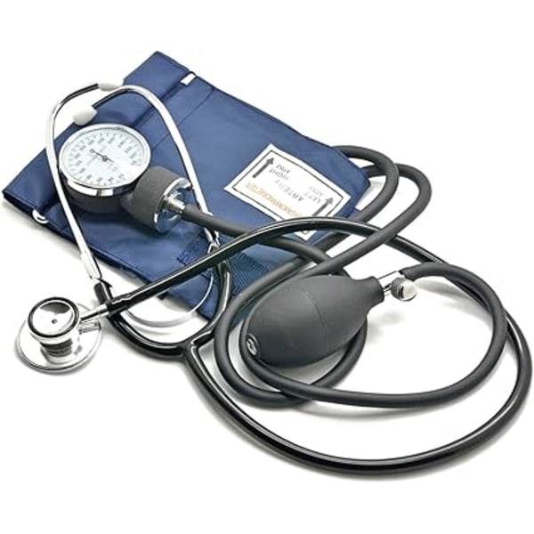 Blå sort aneroid sphygmomanometer med dobbelt stetoskop manuelt armblodtryksmåler taske til akut service læge konsultation