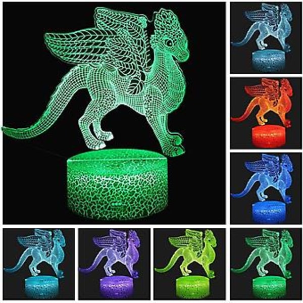 Dragen Natlampe Til Børn Dæmpbar 3d Led Lampe Natlys Akryl+abs Base, 16 Farver +7 Farver Skiftende Berørings- & Fjernbetjening