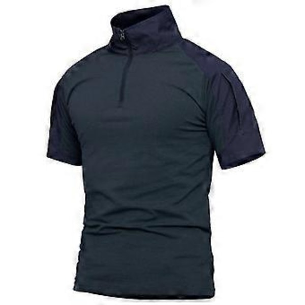 Sommer Kortærmet Taktisk Skjorte Mænd 1/4 Lynlås Åndbar Bomuld Militær Uniform Kamp T-shirt (M sort)