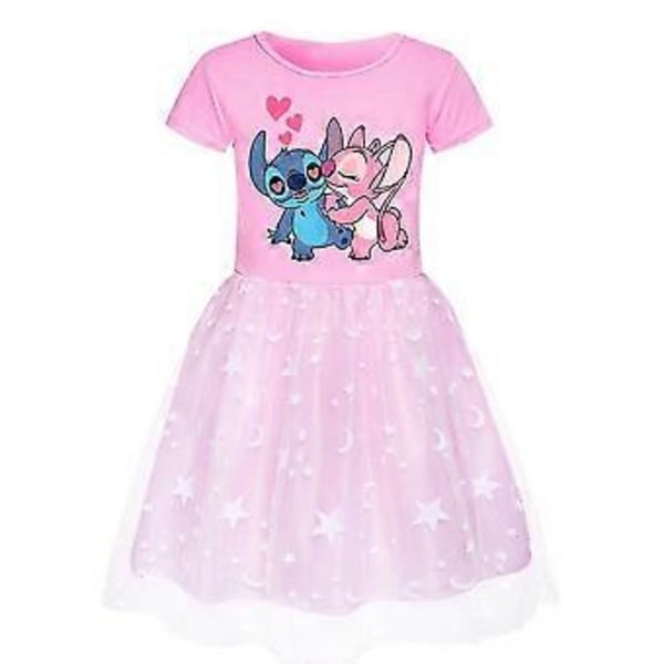 Lilo & Stitch Klänning Barn Flickor Sommar A-linje Klänningar Kjol Födelsedagsfest Maskerad 3-10 År -NMAOV(3-4 År Rosa)