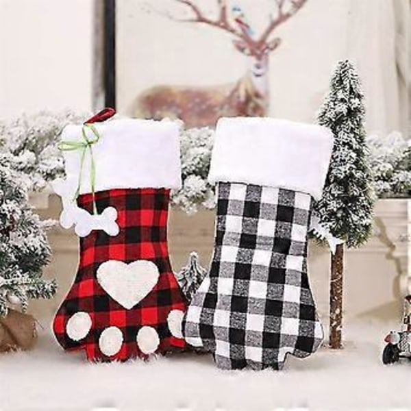 2 Pack Cat Dog Christmas Stocking 18 Buffalo Plaid Cute Large Paw Pet Christmas Stockings