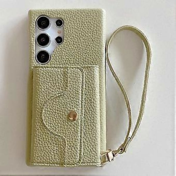 Til Samsung Galaxy S23 Ultra Etui Spejldesign PU Læder Bagcover med Kortlommer, Håndledsrem (Style C)