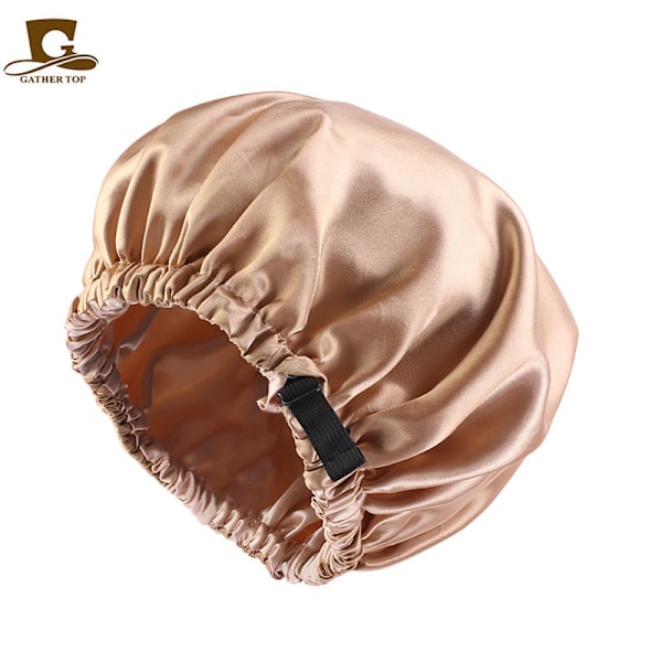 Satin Sleeping Cap Invisible Flat Adjustable Button Simulation Silk Double Layer Round Cap Shower Cap Hairdressing Hat