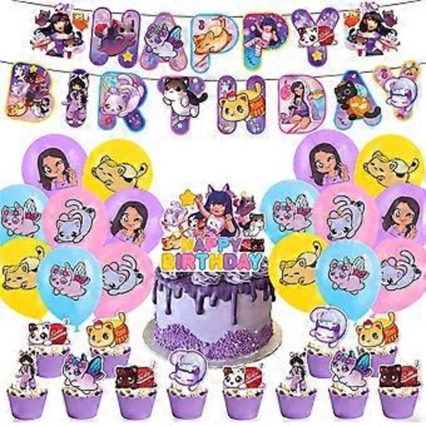 Aphmau-Plushieteema Piirrettyjä söpöjä syntymäpäiväkoristeita ilmapalloja kakun päälle bannerit