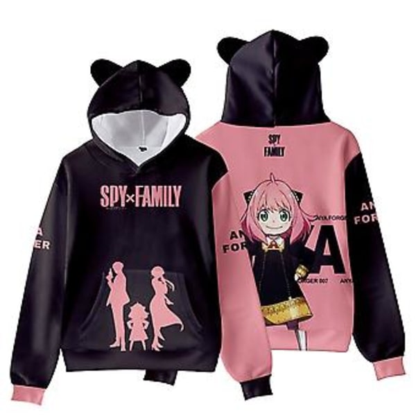 Unisex Spyfamily Anime Manga Hoodies Modetryckta Söta Kattöron Huvtröja Jumper Toppar Långärmad Tröja Presenter (3XL D)