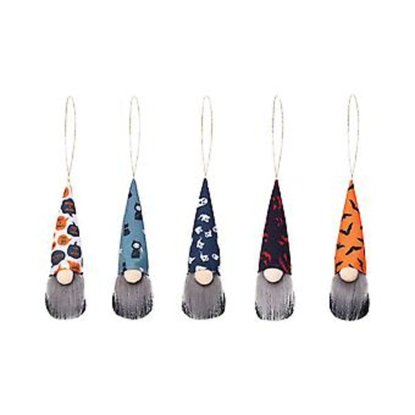 Nye Halloween-pynt i forskjellige varianter - små ornamenter med flaggermus, edderkopp, gresskar og nisse (dype farger (5 stk))