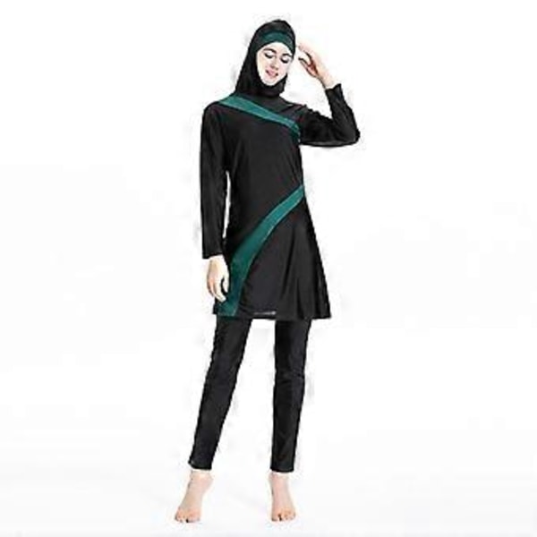 Hög Elastisk Baddräkt för Kvinnor Muslimsk Strandbadkläder Burkini Heltäckande Islamiska Strandkläder (4XL svart, grön)