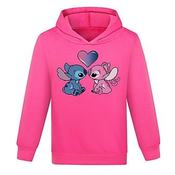 Lasten Lilo ja Stitch -hupparit, pojat ja tytöt, unisex, pitkähihainen, rento, huppari, pusero, joululahja (7-8 vuotta, ruusunpunainen)