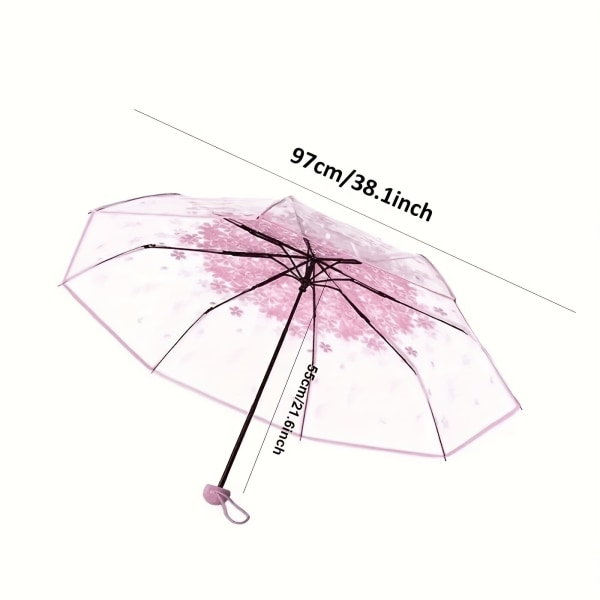 Vikbart solparaply Transparent romantiskt körsbärsblommande paraply Rosa