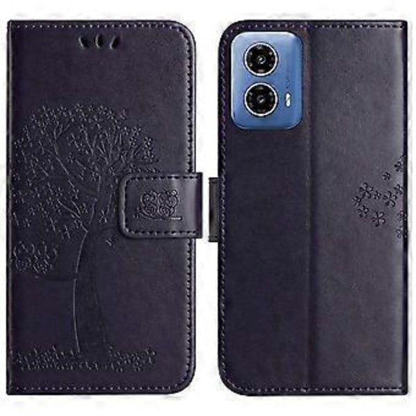 Til Motorola Moto G35 5G Etui PU Læder Ugle Træ Præget Pung Telefon Cover (Style B)