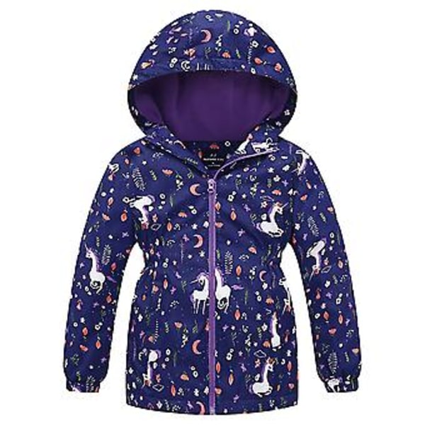 Vanntett vindjakke med hette og fleecefôr for jenter 3-10 år (9-10 år kongeblå)