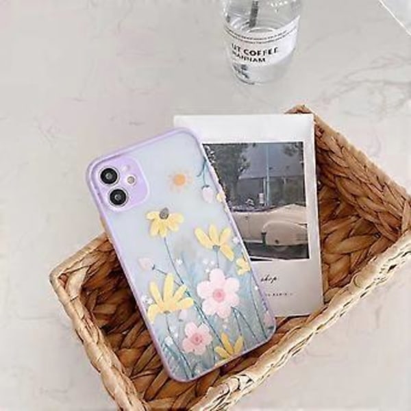 KATEA Kompatibel med iPhone 11 Skal för Blomma Klar Frostad PC Bak Sida Blommig Tjejer Kvinna och Mjuk TPU Skyddande Silikon Smalt Skal för iPhone 11 - Taro
