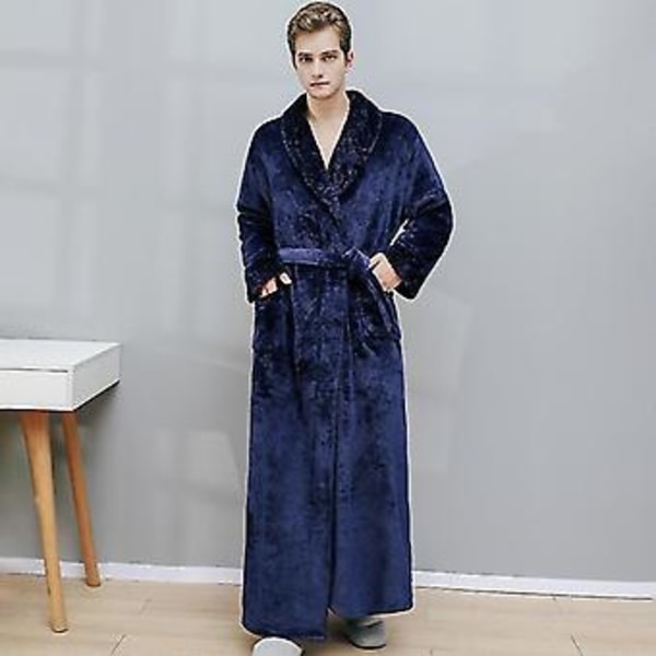 Miesten ja naisten talvipuvut kylpytakki lämmin paksu fleece-takki loungewear (M tummansininen miehet)