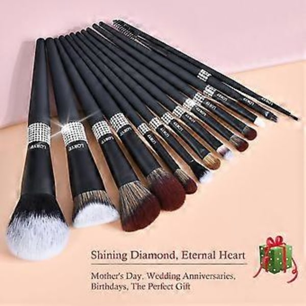 Sminkborste Set - 13 st Diamond Foundation Ögonskuggor Eyeliner Borste Concealers Sminkborste Set för Kvinnor (Kristall-Matt Svart)