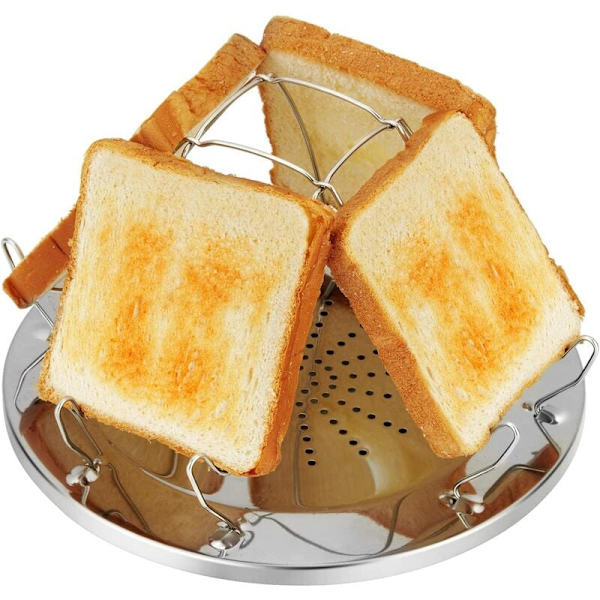 Camping Brødrister, 4 Lag Foldbar Gass Toaster, Mini Rustfritt