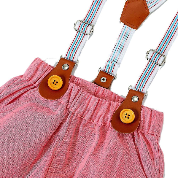 Infant Baby Boys Gentleman Outfits Suits Bowtie Suspenders Shorts Formal Outfit Pink 6-12M
