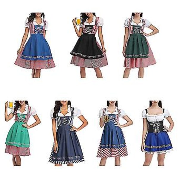 Ny Damkläder Tysk Oktoberfest Kostym Traditionell Bayerisk Öl Fraulein Karneval Piga Klänning Outfit (XXL Mörkgrön)