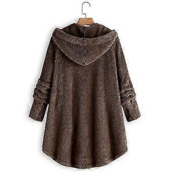 Damjacka Mode Knäppning Fluffig Ull Hooded Jacka Lös Vinter Värme Plus Storlek (4XL Brun)