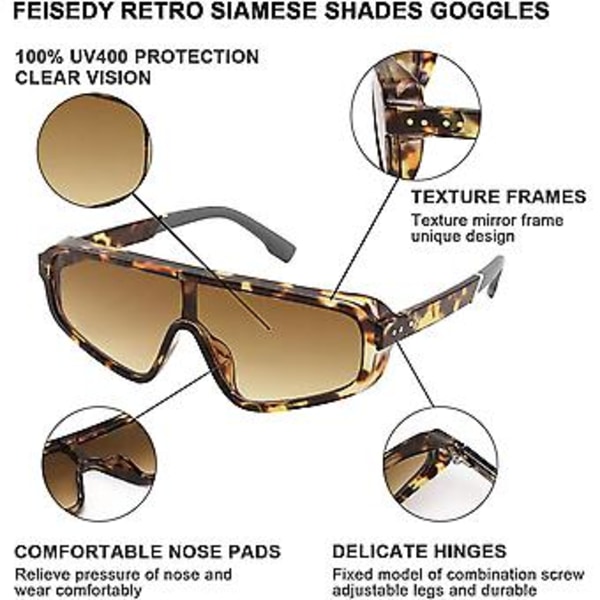 Ubiuo Retro En-delt Aviator Firkantede Solbriller Sport Siamese Skyggebriller For Menn Kvinner B2722