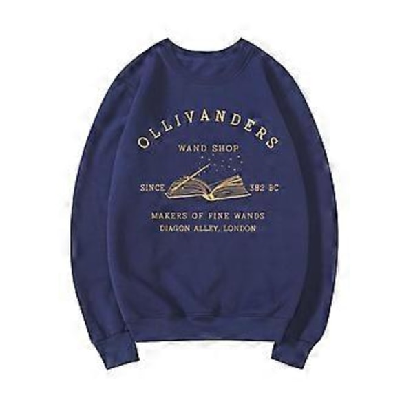 Wizard Book Shop Sweatshirt HP Sweater Magiske Troldmands Hættetrøjer Kvinder Langærmet Sweatshirts Bog Nerd Pullover Fans Gave Hættetrøje (L navy blue)