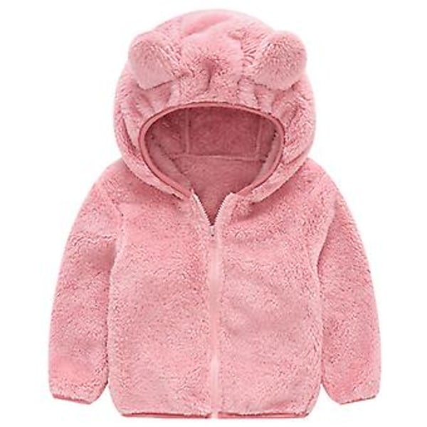 Barn Teddybjörn Fluffig Fleece Huvtröja Varm Zip Up Jacka Ytterkläder (2-3 År Rosa)
