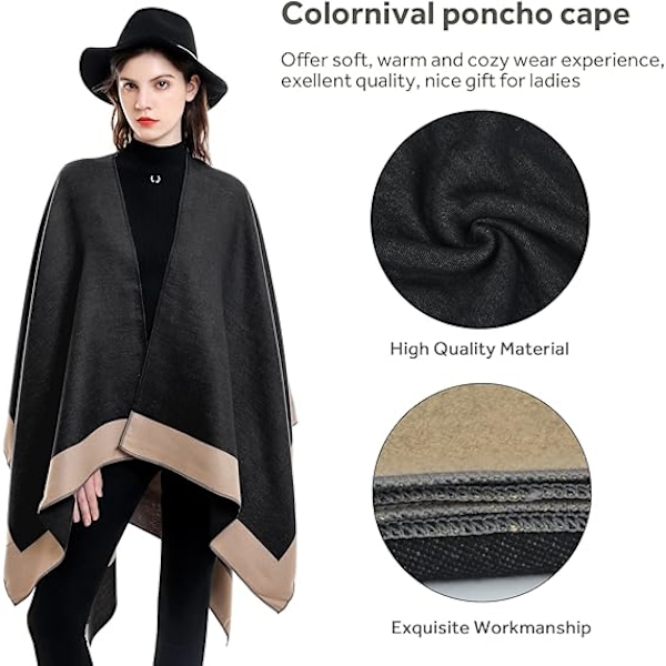 Elegant Sjal med Öppen Framkant, Mjuk Poncho för Kvinnor, Lämplig för Vår, Höst och Vinter