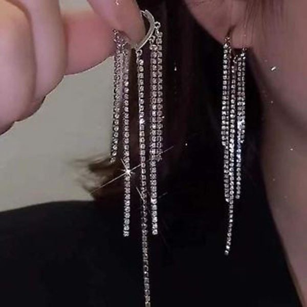 2023 New Fashion Earrings Ladies Exaggerated Golden Silver Color Long Tassels Rhinestone Earrings Wedding Jewelry Birthday Gift-ed197 ( ED195-2)