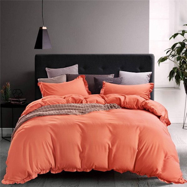 Solskinn oransje 228 * 228cm dynetrekk+putetrekk sett, unikt plisse