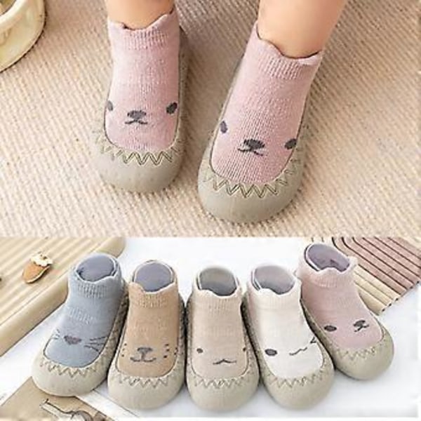 Babysockskor Spädbarn Söta Tecknade Barn Pojkskor Mjuk Gummisula Barn Golvskor BeBe Tossor Småbarn Flickor Första Steg (C-Blå 12-18 månader)
