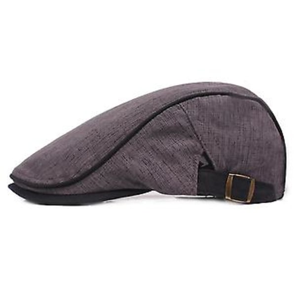 Vintage Herre Beret Twill Bomuld Linned Baseball Kasket Justerbar Beret Far Hat Solhat (Mørkegrå)